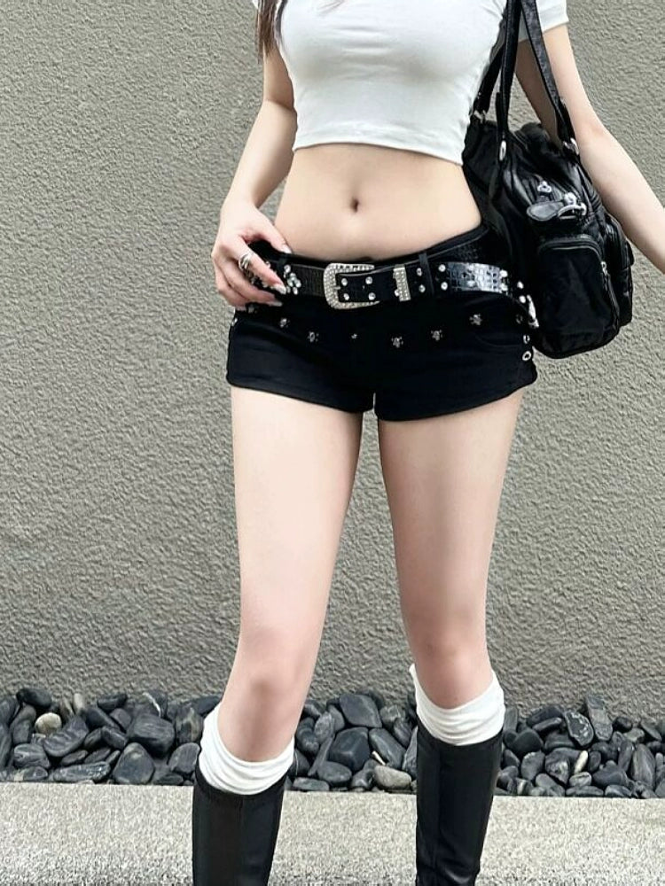 Black Low Rise Denim Shorts