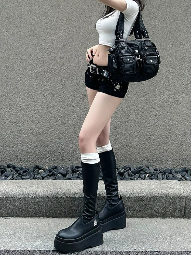 Black Low Rise Denim Shorts