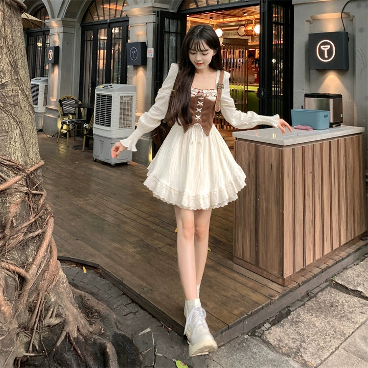 Mini Strappy Vest Puffy Dress Set.