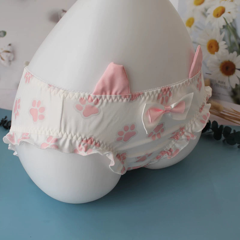 Cat Paw Ruffled Panties with Bow