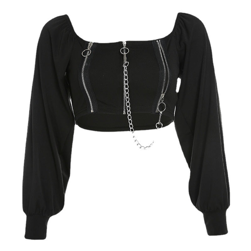 Gothic Square Neck Crop Top With Chain