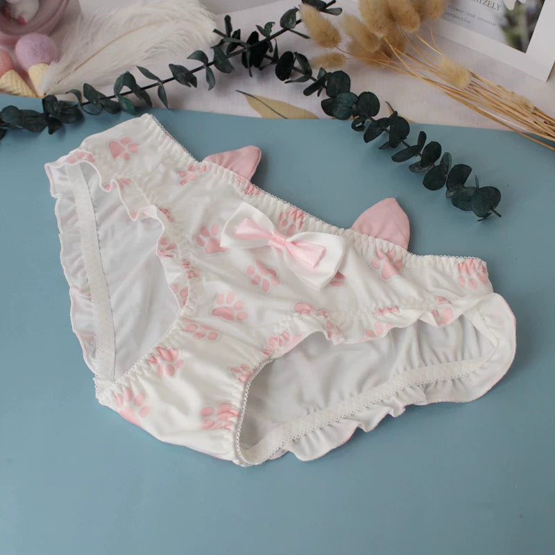 Cat Paw Ruffled Panties with Bow