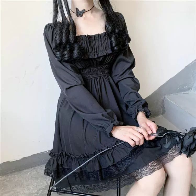 Black Lace Ruffle Dress.