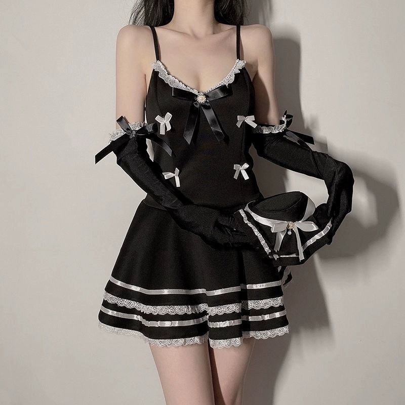 Lace Backless Ties Dress Set.