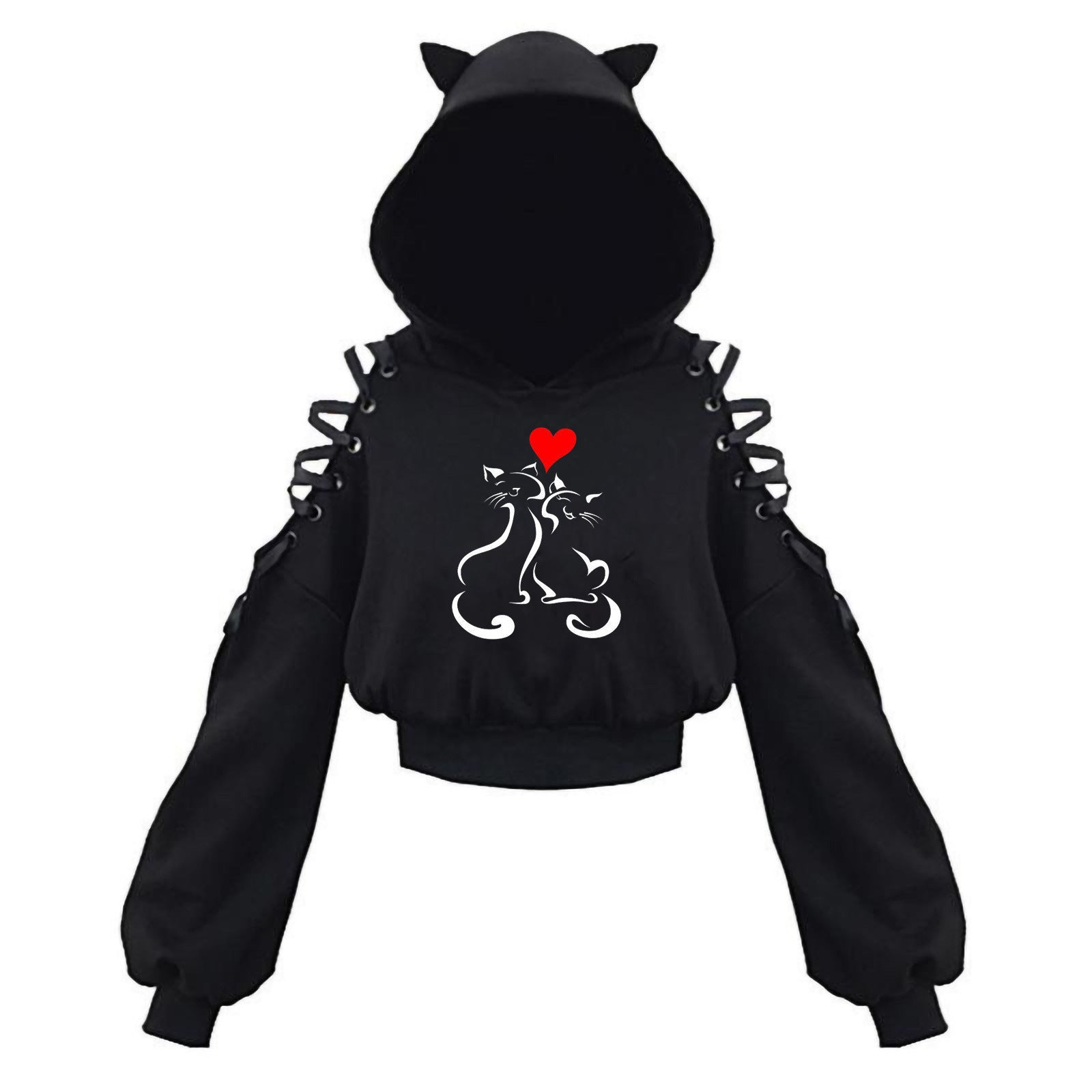 Gothic Cat Crop Top Hoodie