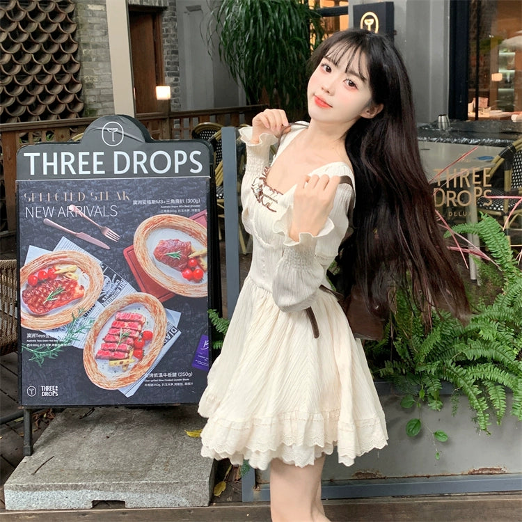 Mini Strappy Vest Puffy Dress Set.