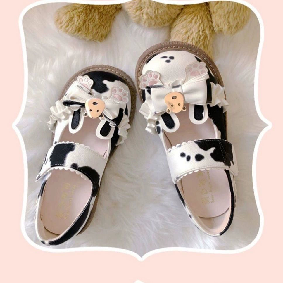 Cute Cow Femboy Sandals with Bow