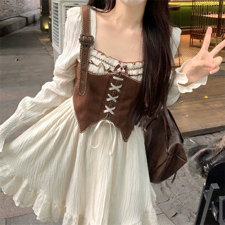 Mini Strappy Vest Puffy Dress Set.