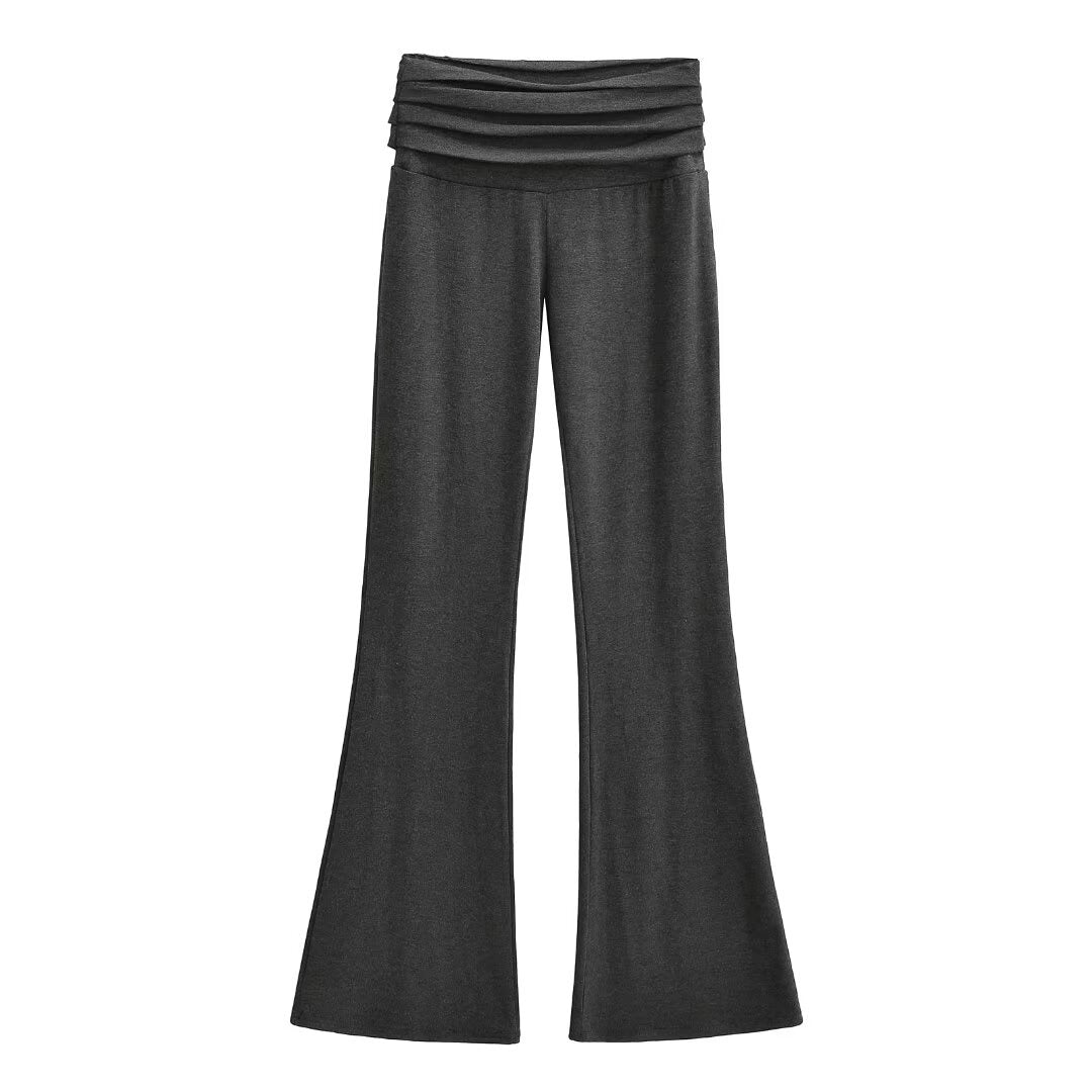 Pleated Waistband Flare Pants