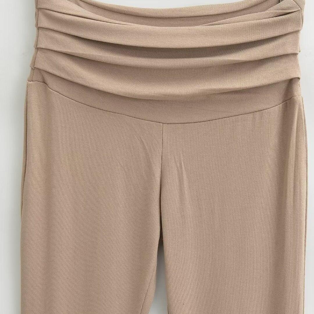 Pleated Waistband Flare Pants