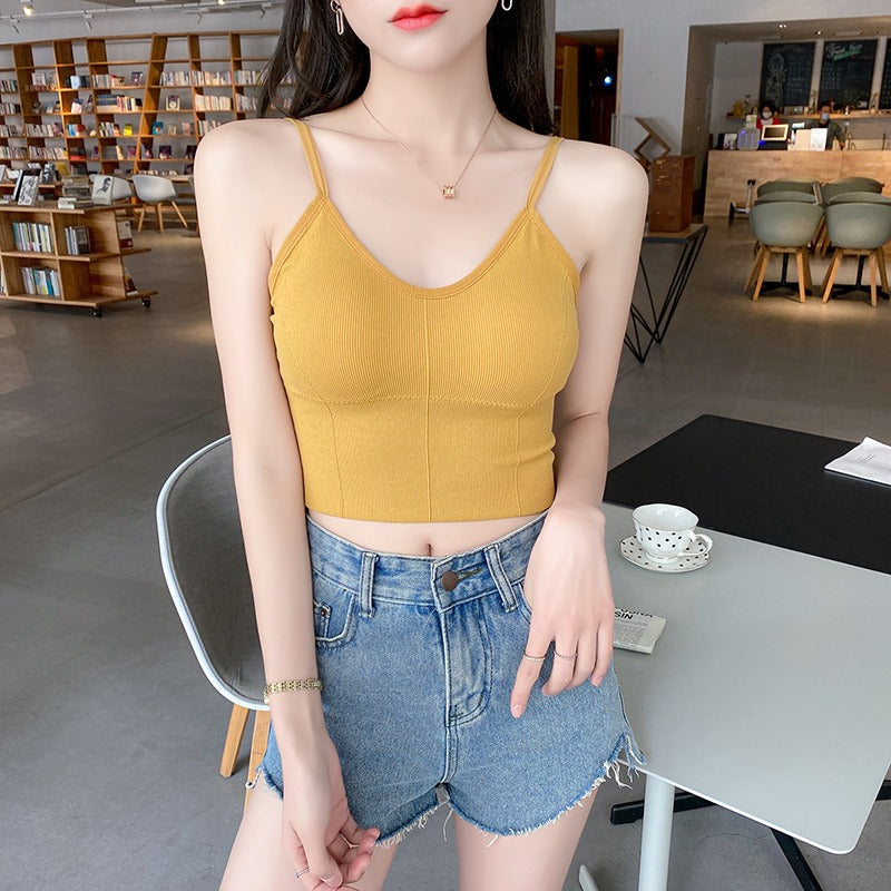 femboy Ribbed Camisole Top in yellow