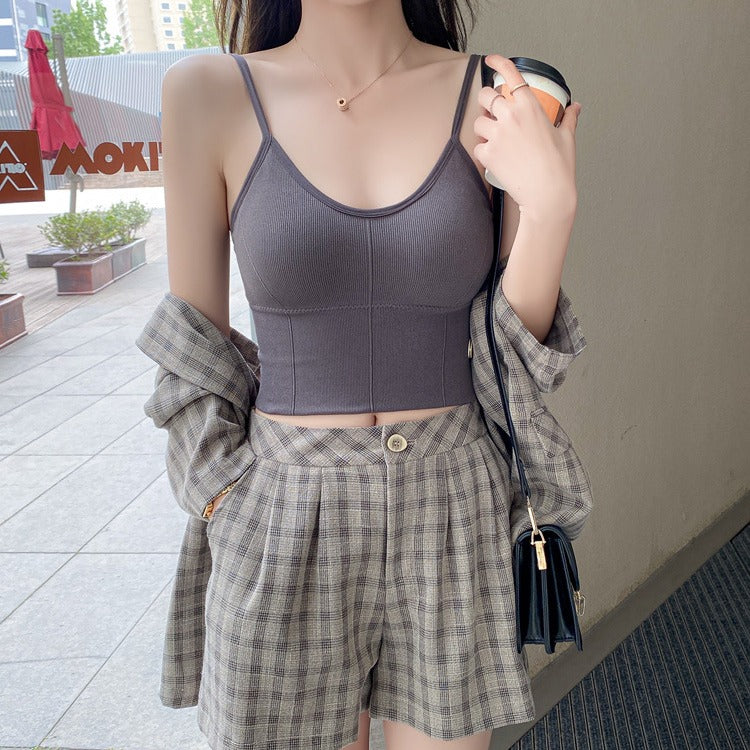 femboy Ribbed Camisole Top in gray