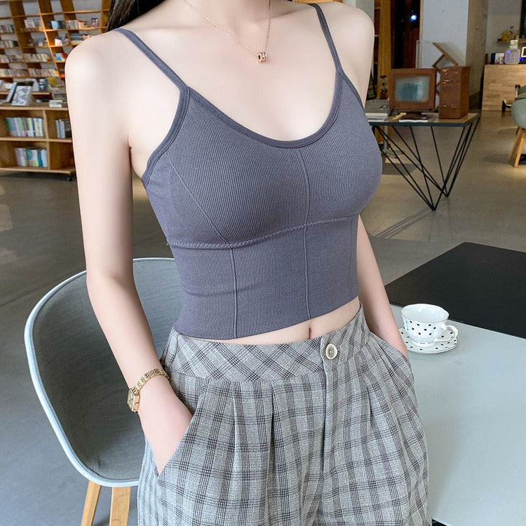 femboy Ribbed Camisole Top in gray