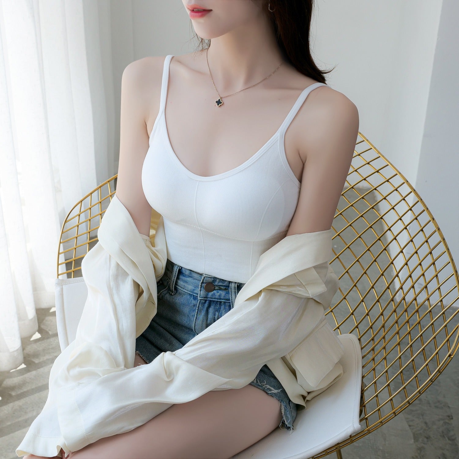 femboy Ribbed Camisole Top in white