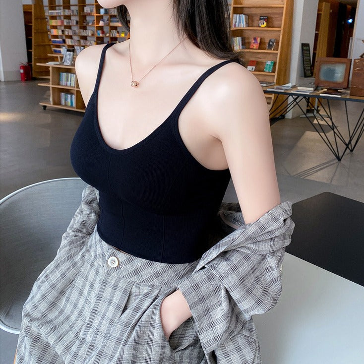 femboy Ribbed Camisole Top in black