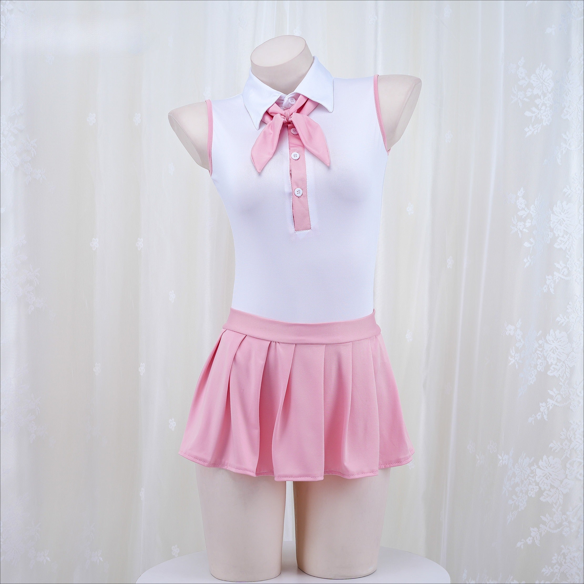 Schoolgirl Backless Miniskirt Bodysuit Set