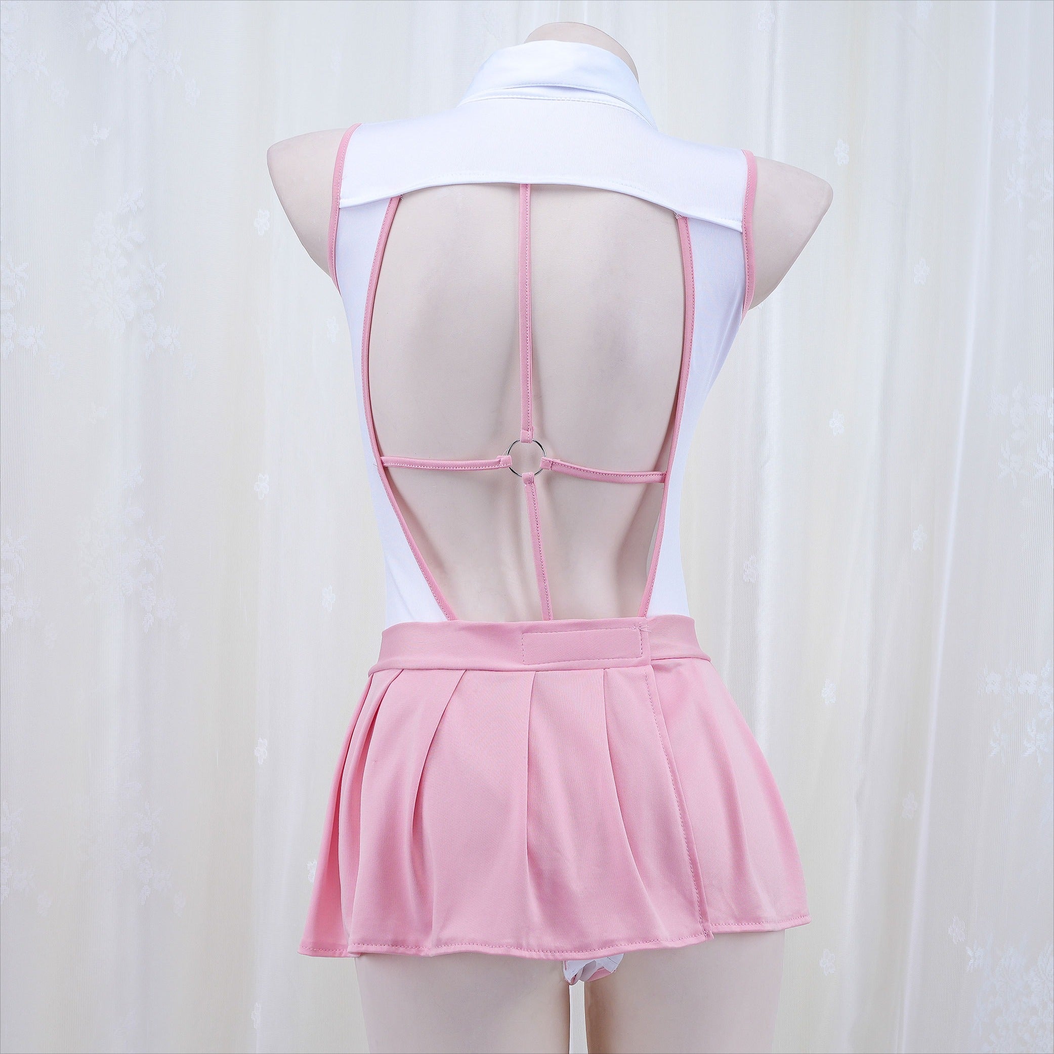Schoolgirl Backless Miniskirt Bodysuit Set