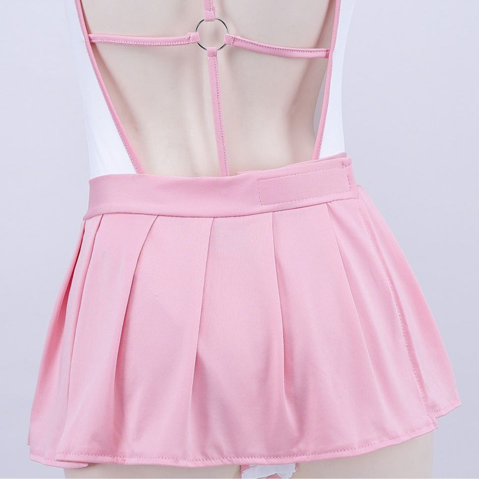 Schoolgirl Backless Miniskirt Bodysuit Set