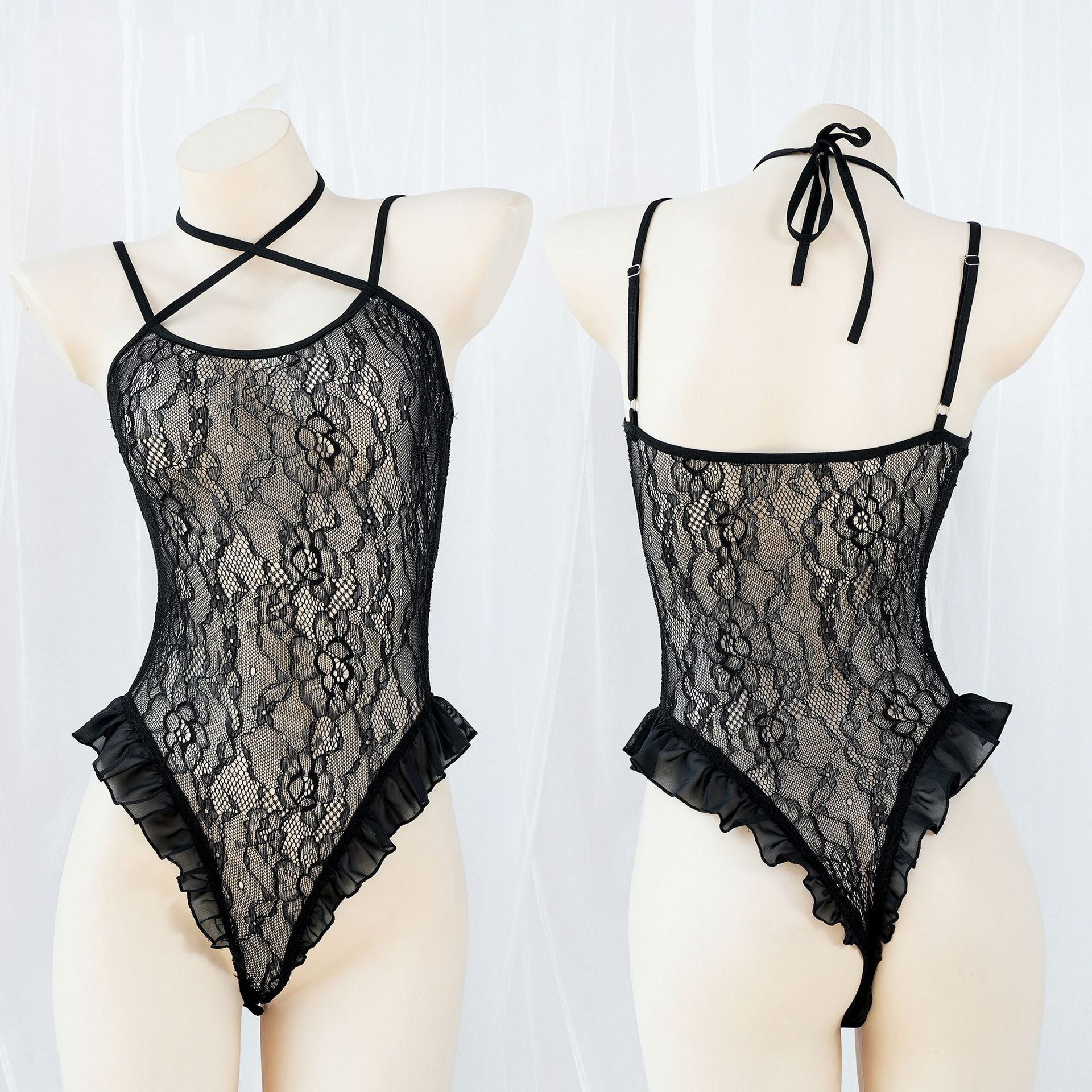 Sexy Chiffon Ruffled Bodysuit