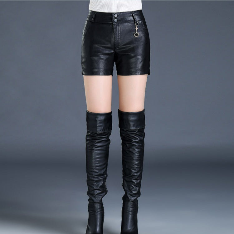 Small Slit Leather Bootcut Shorts