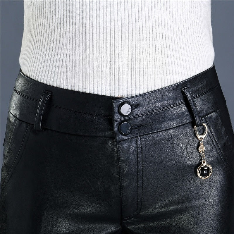Small Slit Leather Bootcut Shorts