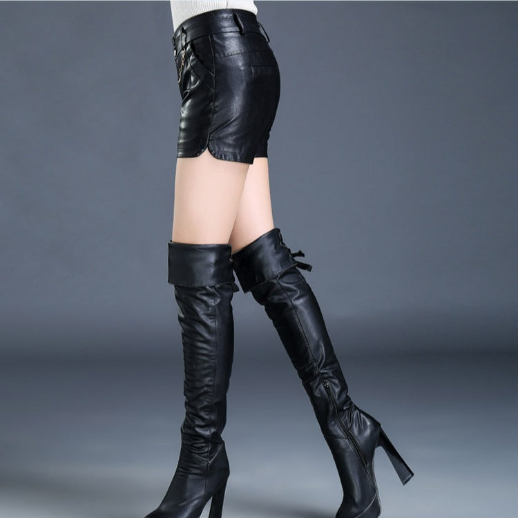 Small Slit Leather Bootcut Shorts