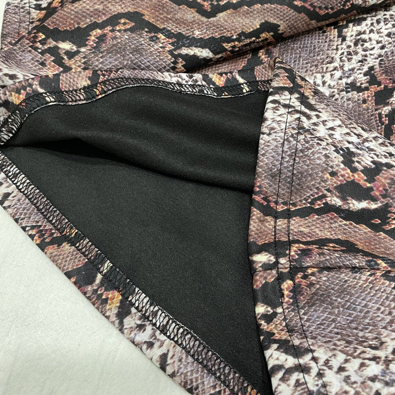 Snake Pattern Flare Pants in brown