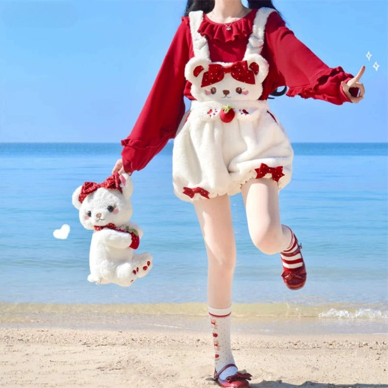 Strawberry Bear Plush Overalls