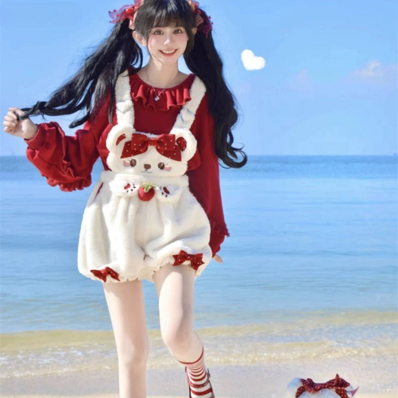 Strawberry Bear Plush Overalls