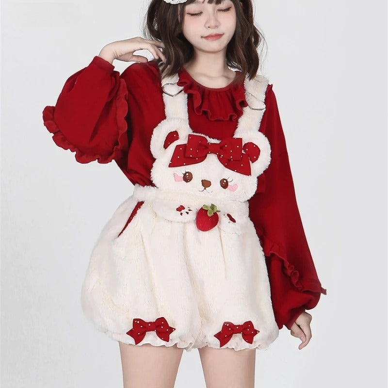 Strawberry Bear Plush Overalls