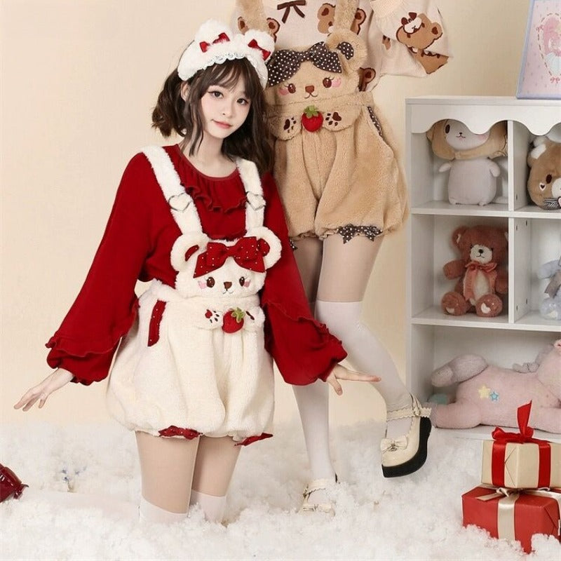 Strawberry Bear Plush Overalls