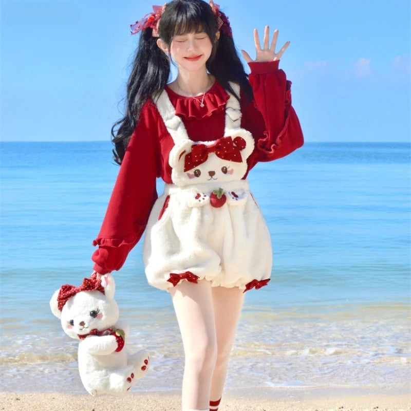 Strawberry Bear Plush Overalls