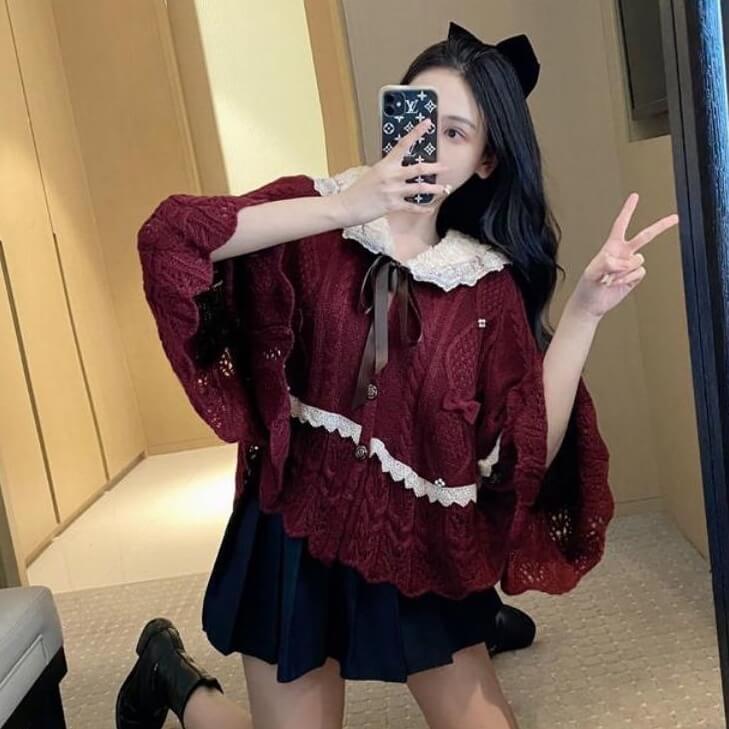 Vintage Red Crochet Cape