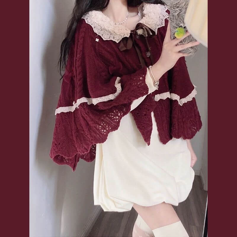 Vintage Red Crochet Cape