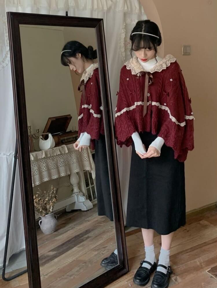 Vintage Red Crochet Cape
