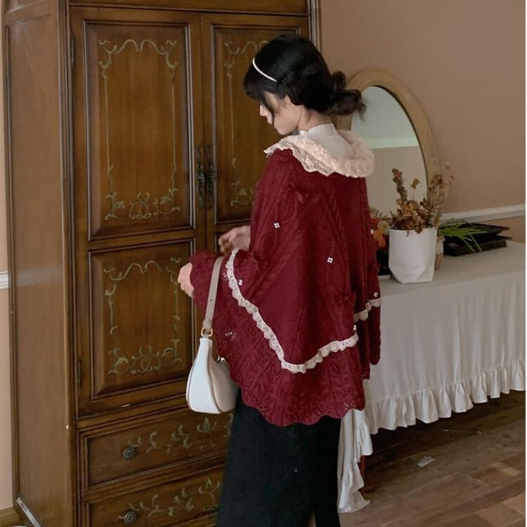 Vintage Red Crochet Cape