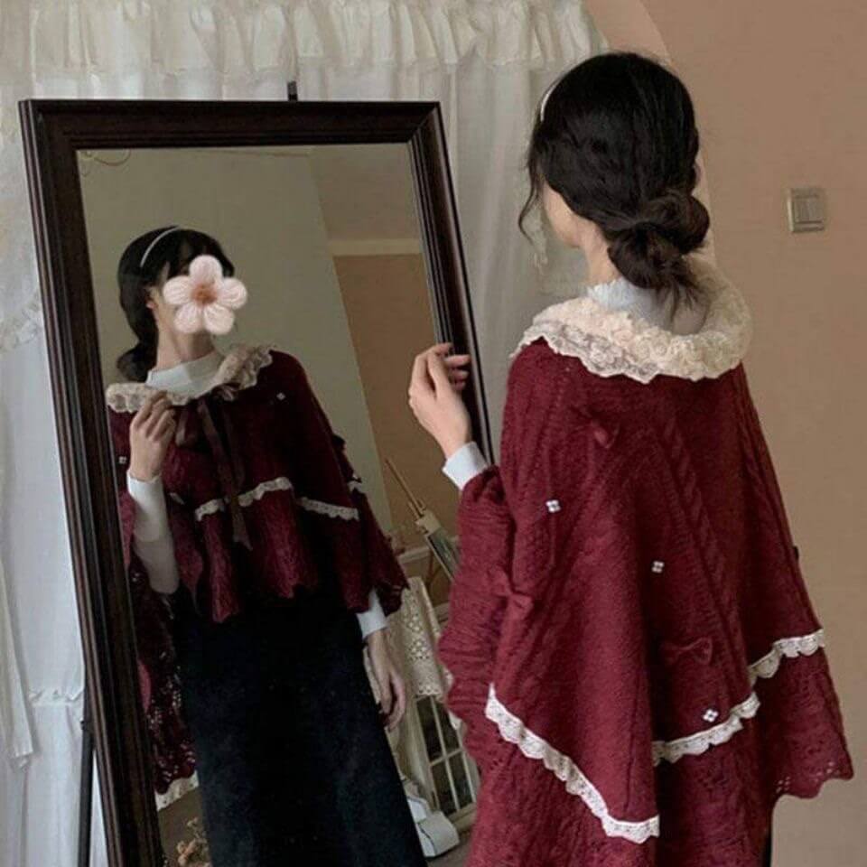 Vintage Red Crochet Cape
