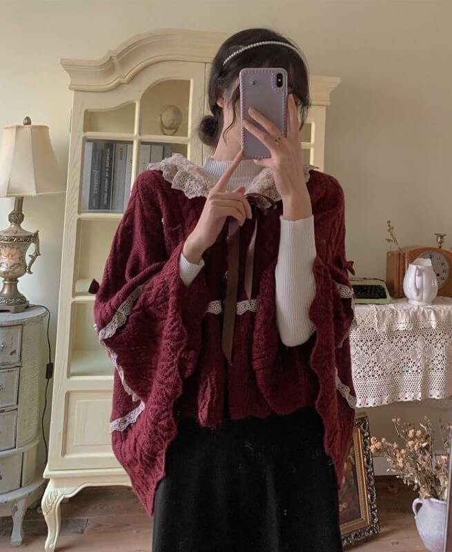 Vintage Red Crochet Cape