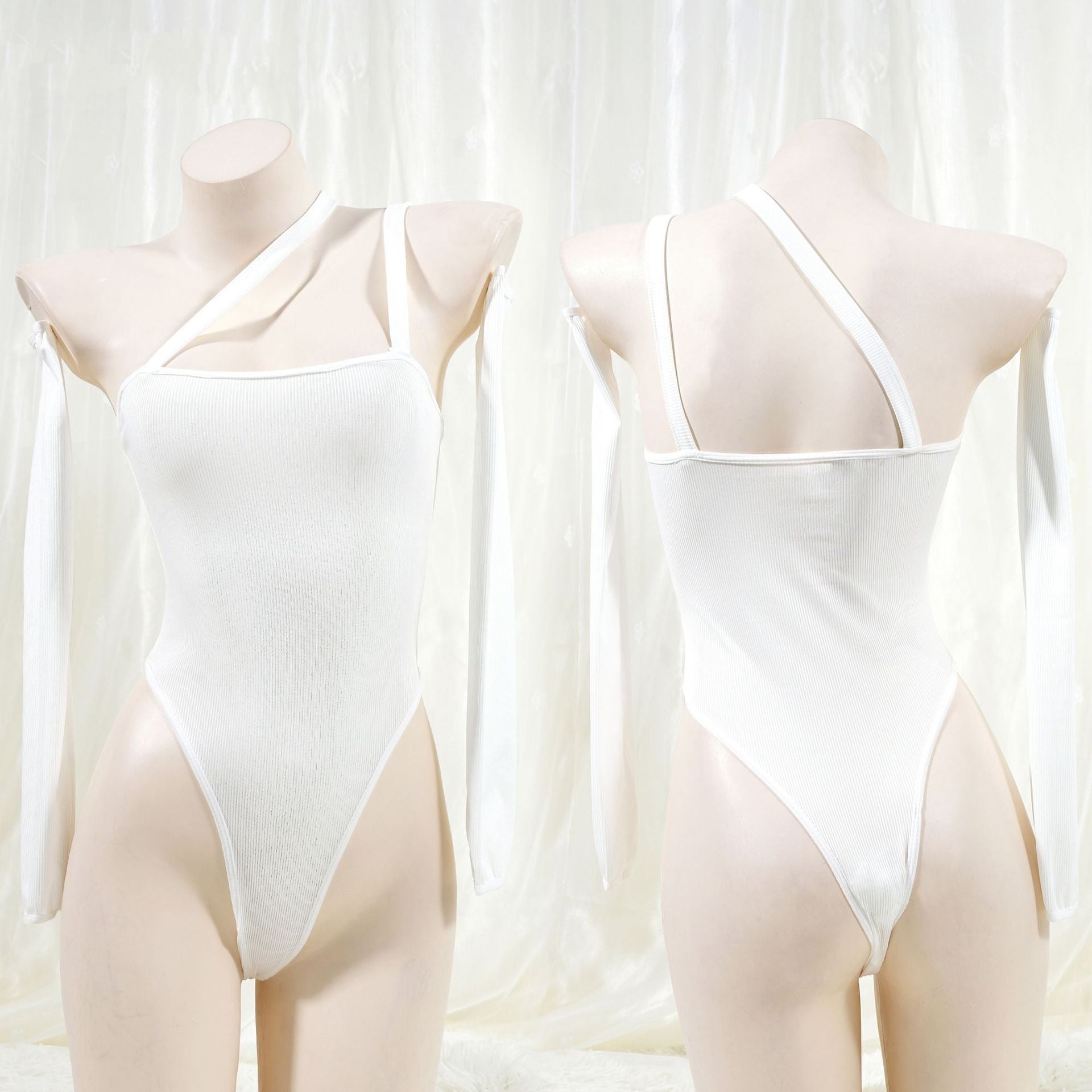 White Knitted One Shoulder Bodysuit