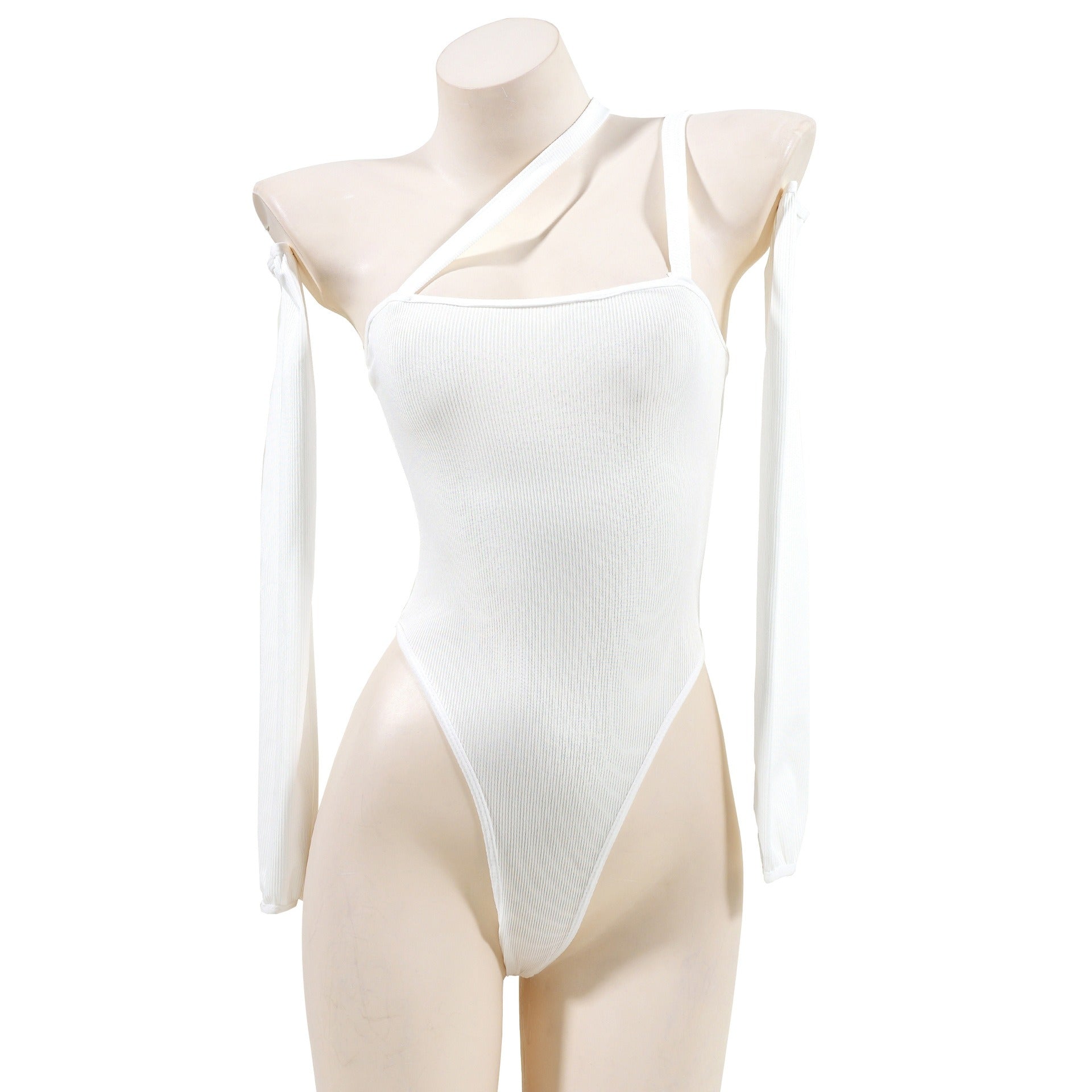 White Knitted One Shoulder Bodysuit