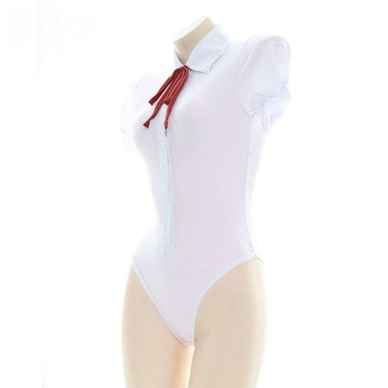 White Schoolgirl Bodysuit Shirt
