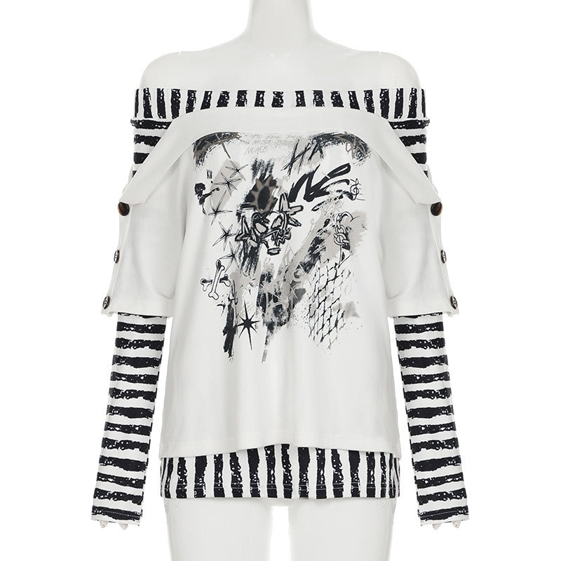 Abstract Striped Halter Off Shoulder Top