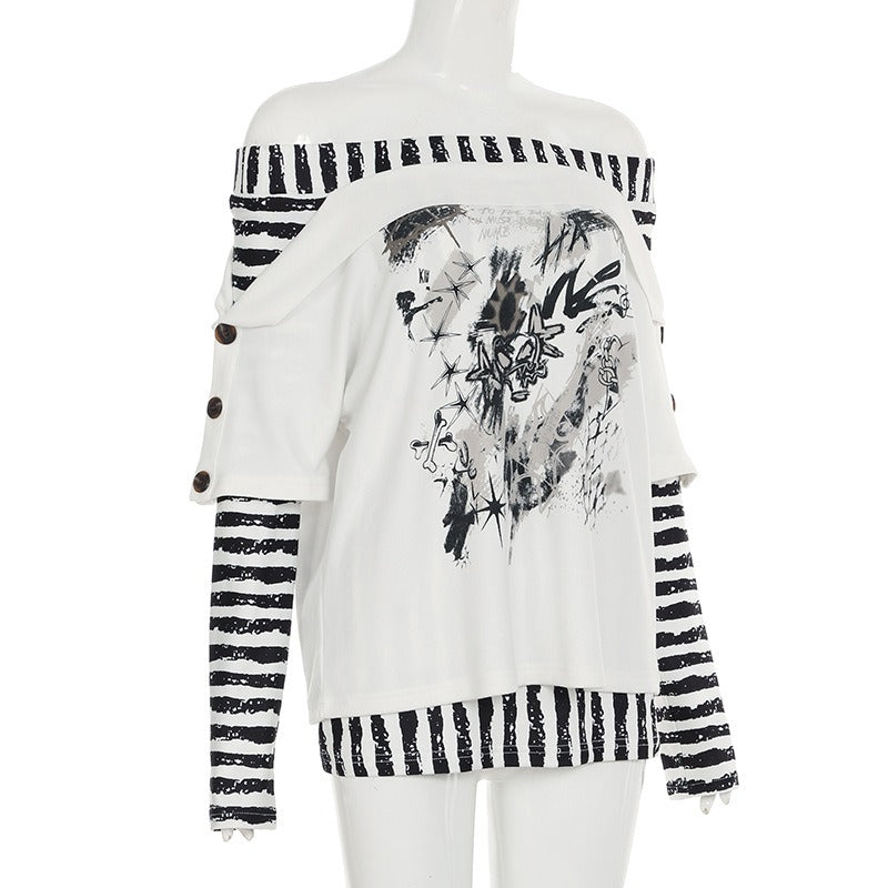 Abstract Striped Halter Off Shoulder Top