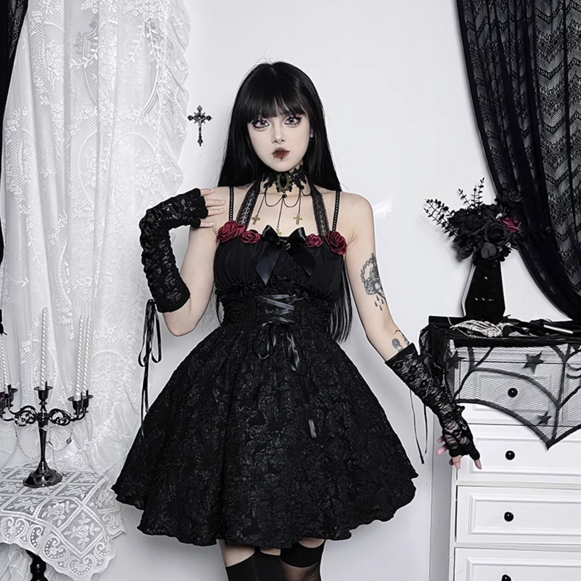 Rose Halter Neck Goth Dress.