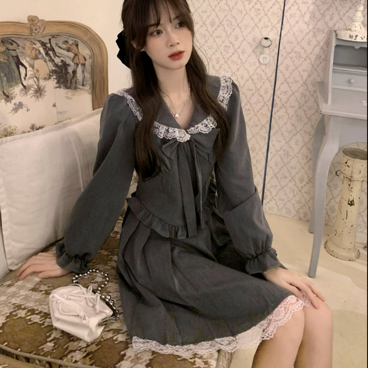 Gray Doll Collar Lace Sissy Dress.