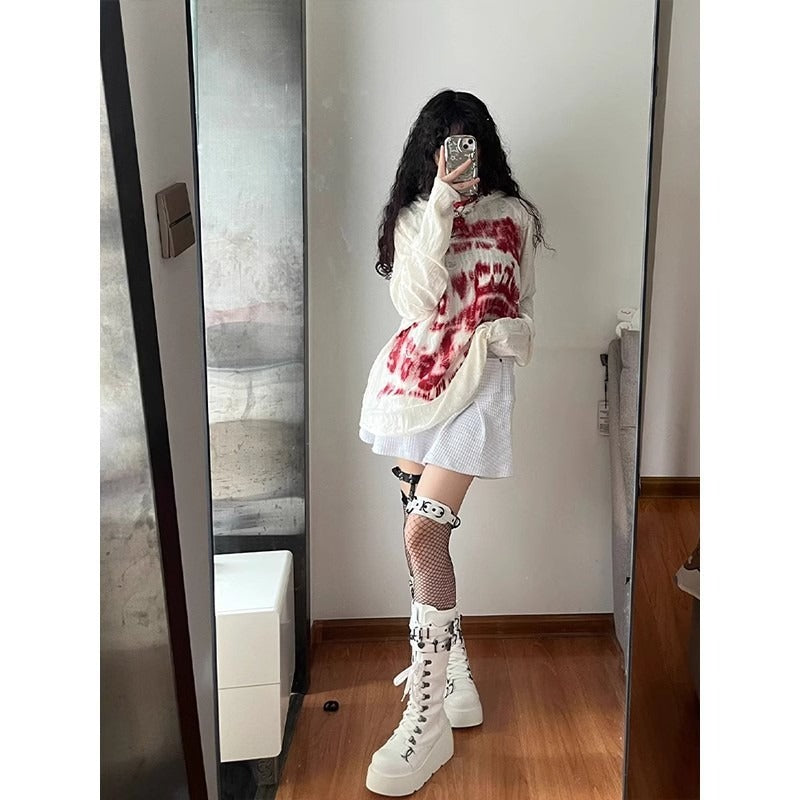 Oversize Blood Pearl Fastener Sweatshirt