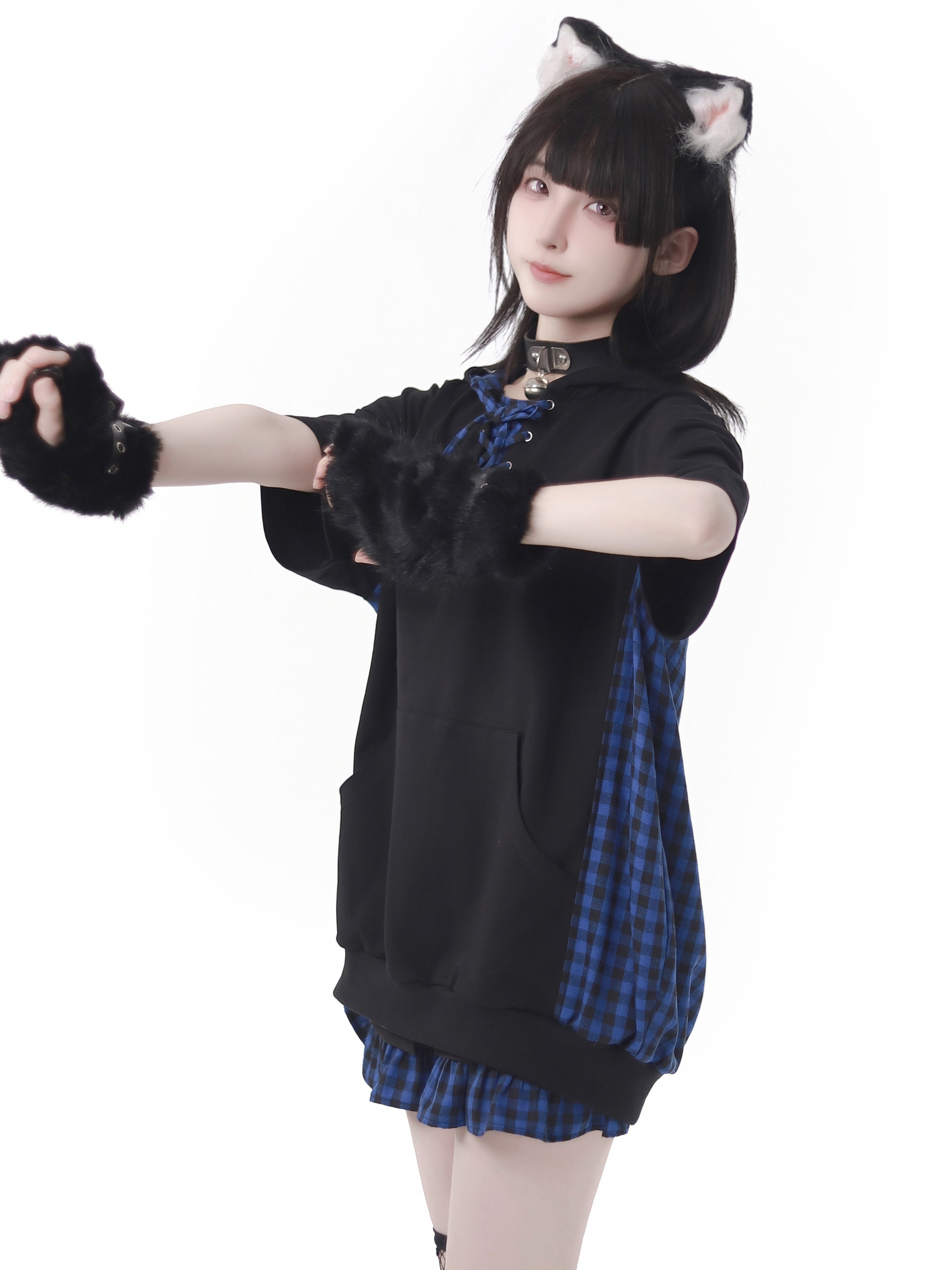 Blue Plaid Cat Ear Outfits