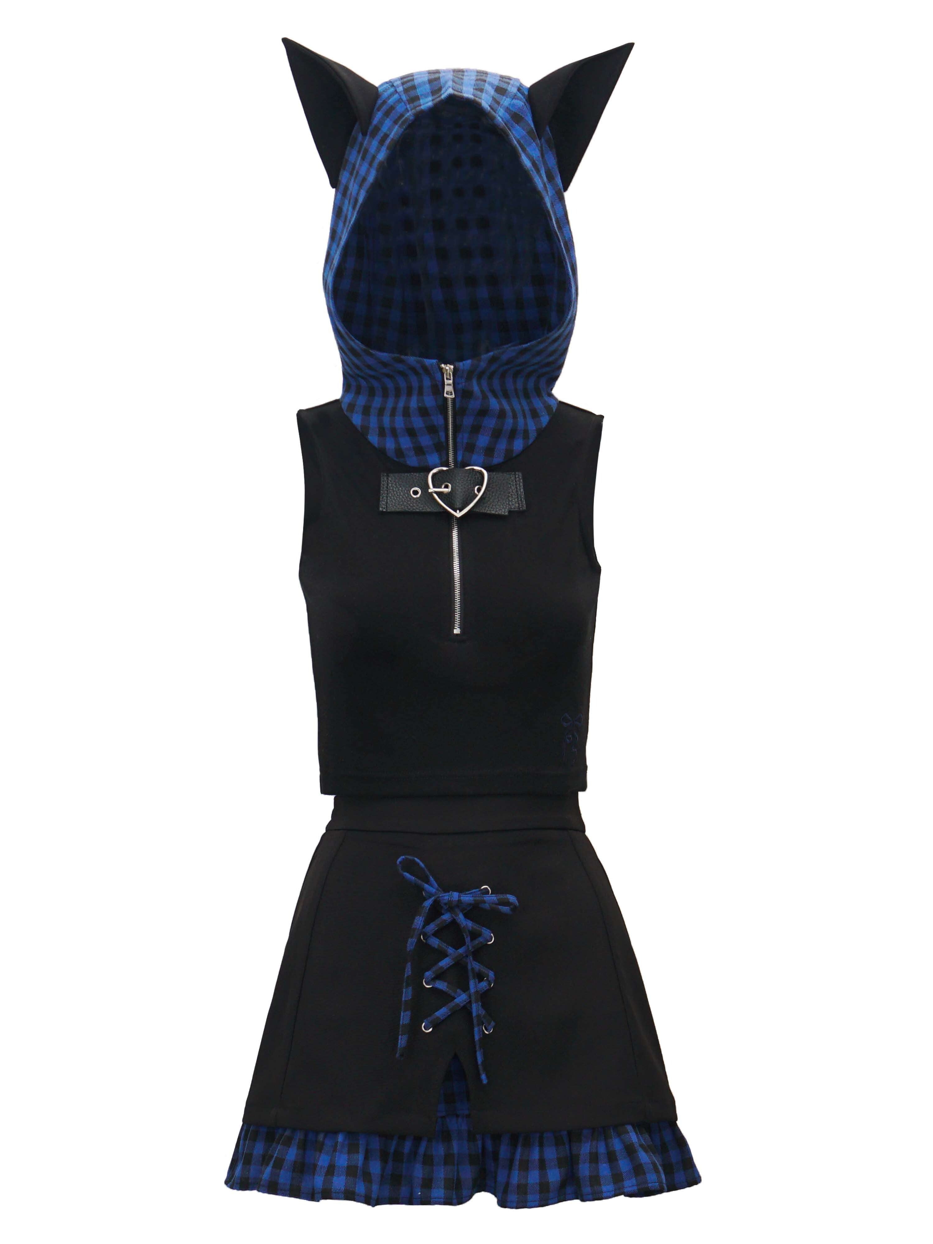 Blue Plaid Cat Ear Outfits