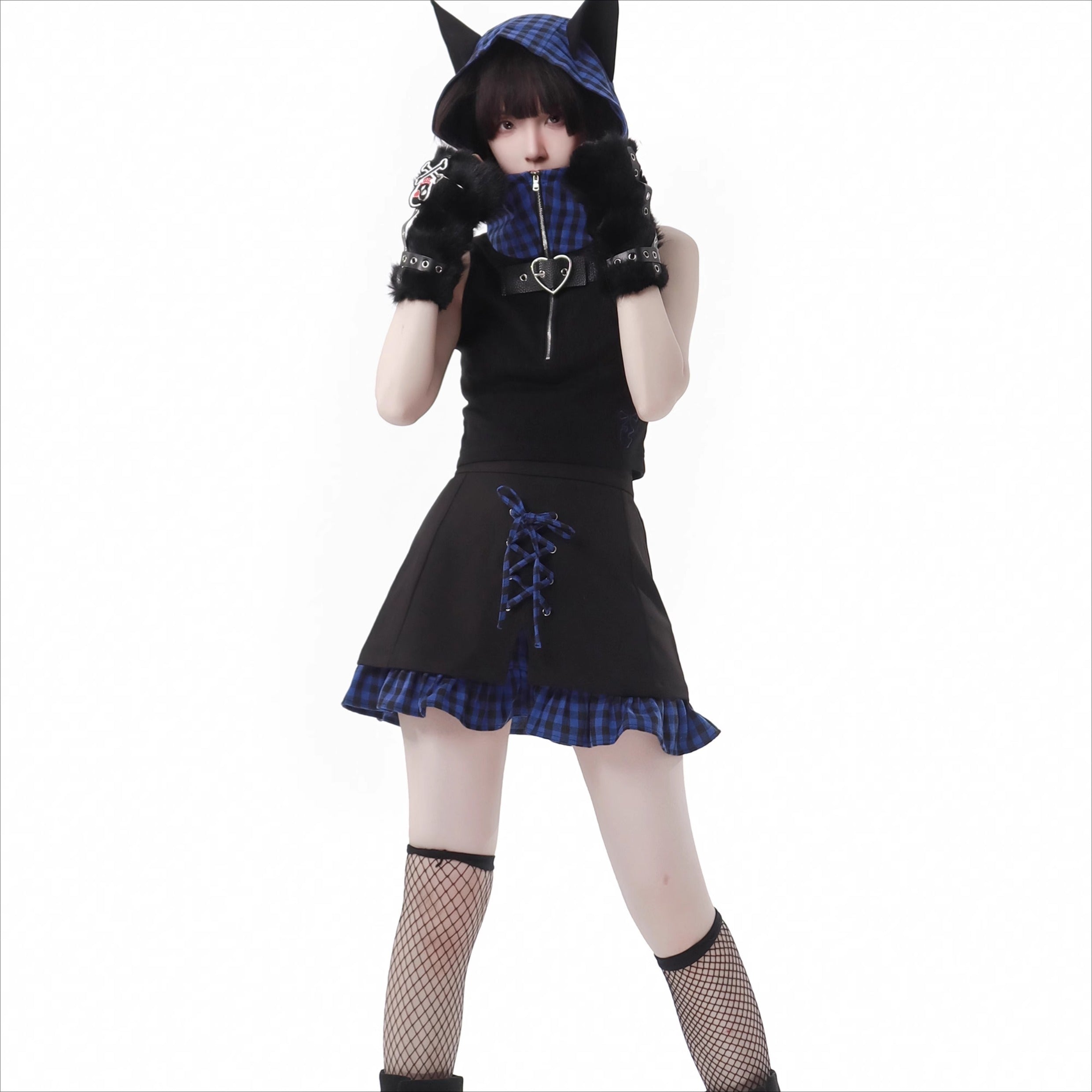 Blue Plaid Cat Ear Outfits