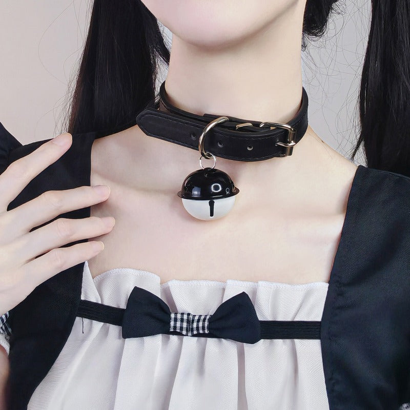 Buckled Leather Choker with Bell